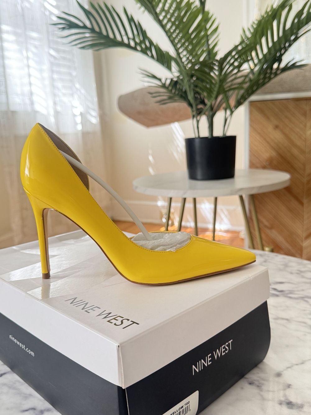 Nine West Yellow Patent Pointed-Toe Pump - Glossy Stiletto